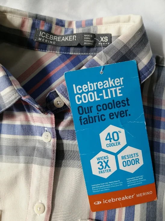 NWT Icebreaker Cool Lite Kahla Long Sleeve Plaid Button Up Wool Lyocell Blend XS - Picture 11 of 16